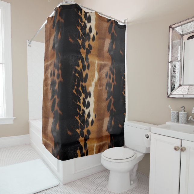 Black Brown Gold Cowhide  Shower Curtain (In Situ)