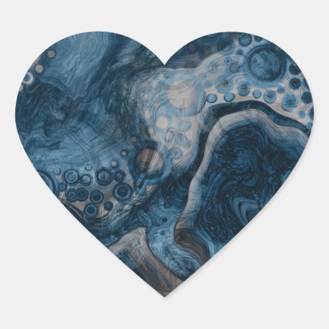 Black, Brown, Grey and Blue Abstract Modern  Heart Sticker (Front)