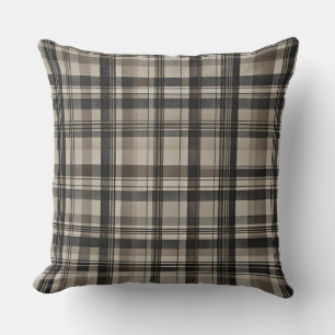 Black Brown Grey Farmhouse Plaid Cushion