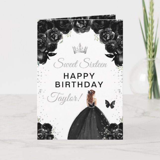 Black Brown Hair Girl Sweet Sixteen Birthday Card (Front)