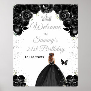 Black Brown Hair Princess Birthday Welcome Poster