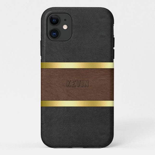 Black & Brown Leather Gold Accents Case-Mate iPhone Case (Back)
