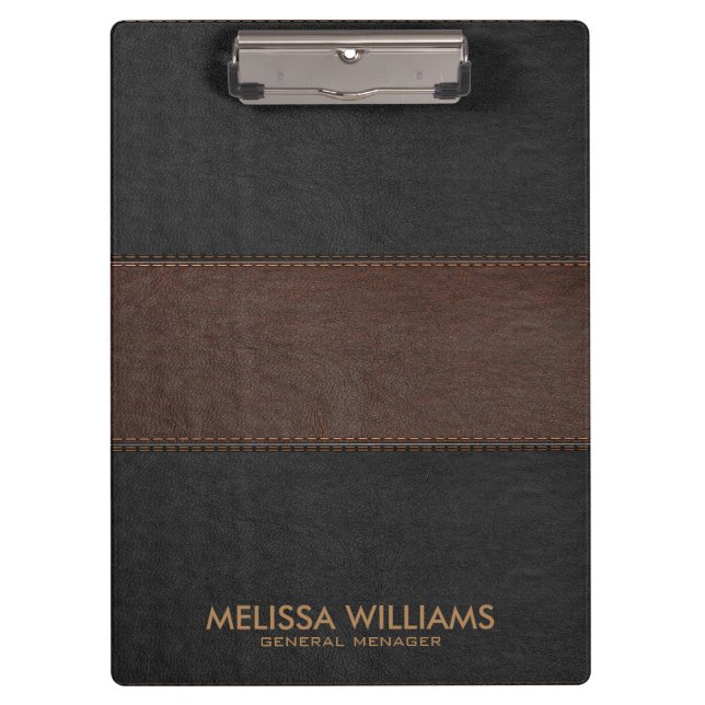 Black & Brown Leather Stitches Effect Clipboard (Front)