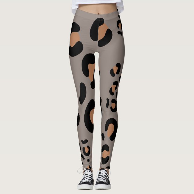 Black & brown leopard woman's leggings (Front)