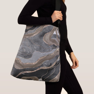 Black Brown Marble Agate Gold Glitter Glam #1 Crossbody Bag
