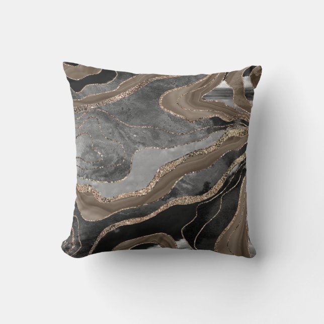 Black Brown Marble Agate Gold Glitter Glam #1  Cushion (Front)