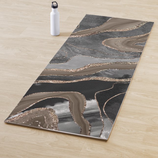 Black Brown Marble Agate Gold Glitter Glam #1  Yoga Mat (In Situ)