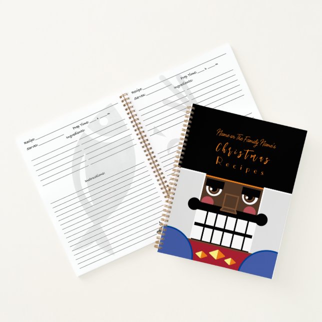 Black Brown Nutcracker Christmas Recipes Cookbook Notebook (Inside)