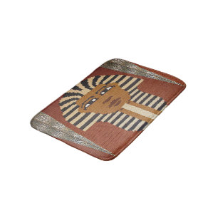 Black Brown Pharaoh King Tut Artisan Crochet Print Bath Mat