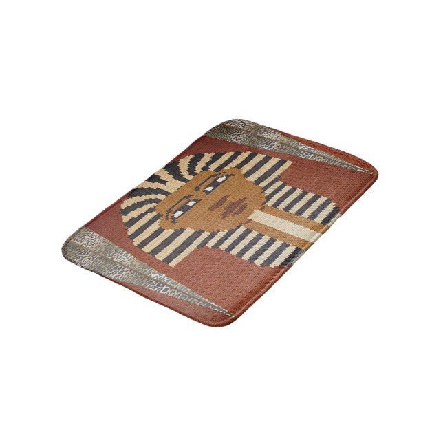 Black Brown Pharaoh King Tut Artisan Crochet Print Bath Mat (Angled)