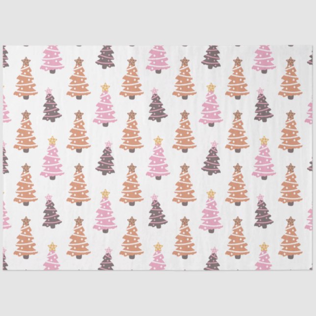 Black Brown Pink Christmas Trees White Christmas Tissue Paper (Front)