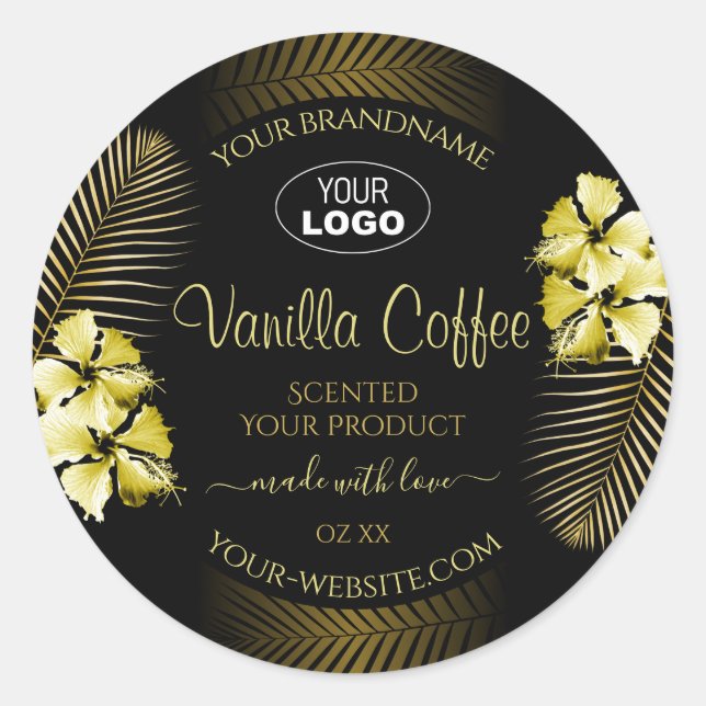 Black Brown Product Label Gold Hawaii Flowers Logo (Front)