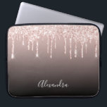Black brown rose gold glitter drips laptop sleeve<br><div class="desc">An elegant,  girly and glam ipad case. Faux rose gold glitter drip,  paint drip.  Black and brown ombre  background. Insert your name,  written with a modern hand lettered style script. Grey coloured letters.</div>