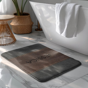 Black & Brown Stitched Vintage Leather Bath Mat