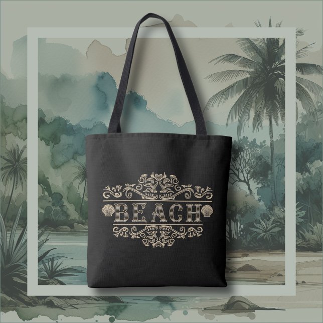 Black & Brown Vintage Beach Logo Tote Bag (Vintage Beach)