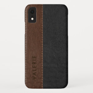 Black & Brown Vintage Faux Leather iPhone XR Case