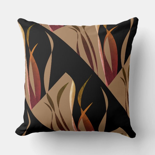 Black Brown Wavy Design Pillow (Front)