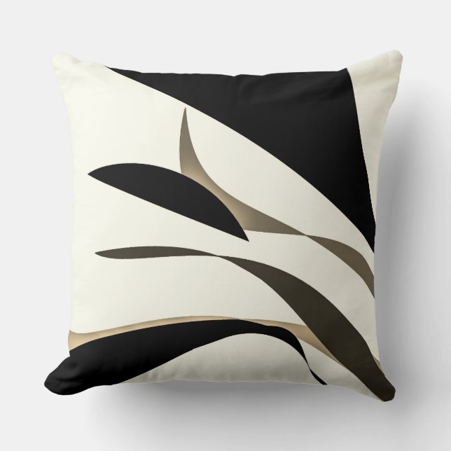 Black Brown Wavy Throw Pillow (Front)