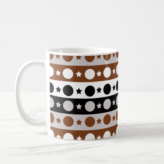 Black Brown White Dots Stars Stripes Design  Coffee Mug (Left)