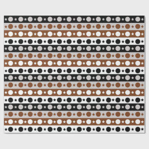 Black Brown White Dots Stars Stripes Design  Wrapping Paper