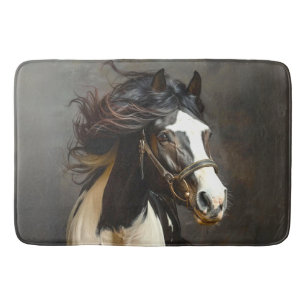 Black Brown White Horse Running Bath Mat