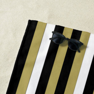 Black Brown White Striped Pattern Elegant Beach Towel