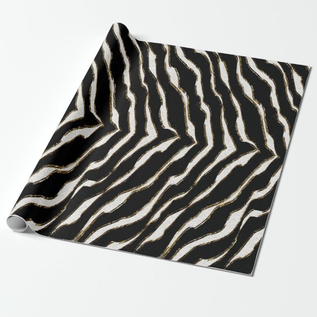 Black Brown & White Zebra Print Gift Wrap (Unrolled)