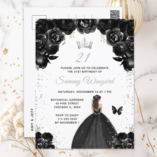 Black Brunette Hair Princess Birthday Party Postcard (Creator Uploaded)