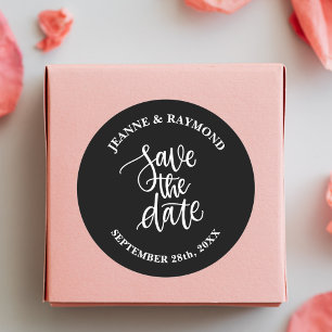 Black Brush Lettered Custom Wedding Save the Date Classic Round Sticker