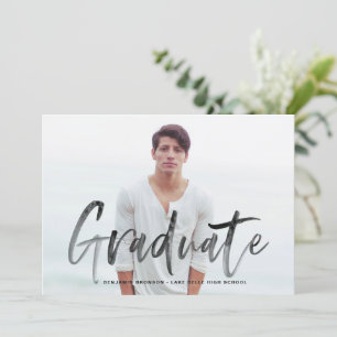 Black Brush Lettering Photo Graduation Invitation