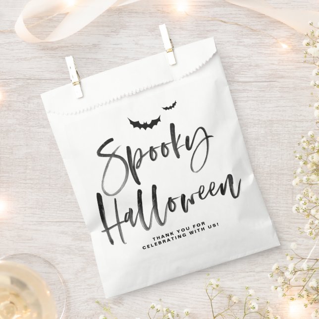 Black Brush Lettering Spooky Halloween  Favour Bags (Clipped)