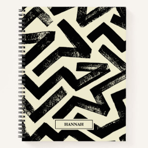 Black Brush Lines Geometric Pattern Personalised Notebook