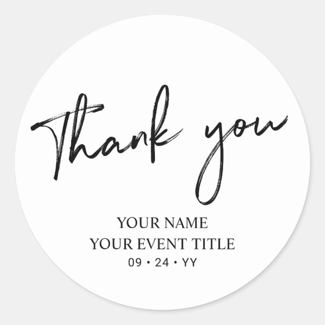 Black Brush Script Birthday Party Thank you Favour Classic Round Sticker (Front)