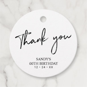 Black Brush Script Birthday Party Thank you Favour Favour Tags