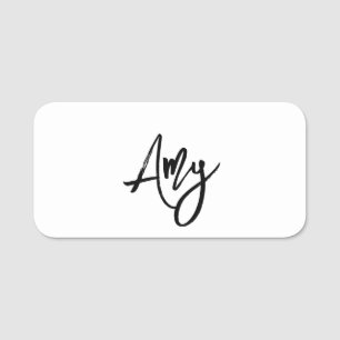 Black Brush Script First Name Tag