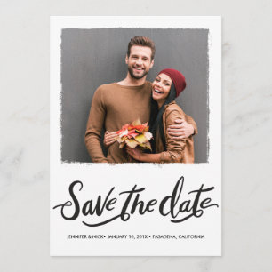 Black Brush Script Wedding Save The Date Card