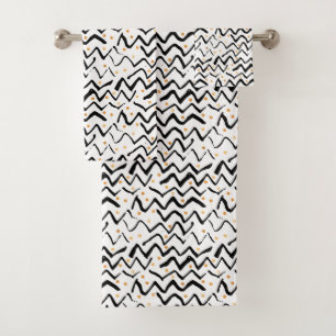 Black Brush Strokes & Dots Pattern Bath Towel Set