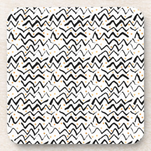Black Brush Strokes & Dots Pattern Coaster