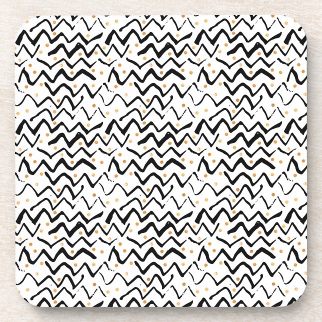 Black Brush Strokes & Dots Pattern Coaster (Front)