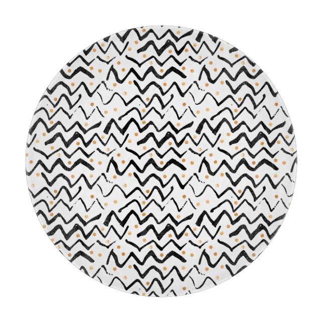 Black Brush Strokes & Dots Pattern Cutting Board (Front)