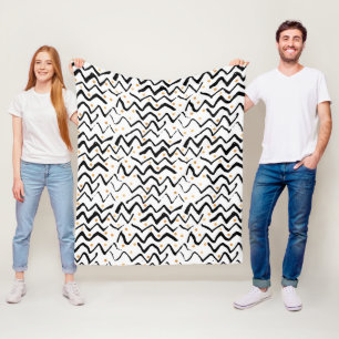 Black Brush Strokes & Dots Pattern Fleece Blanket