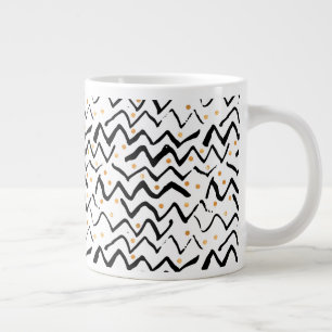 Black Brush Strokes & Dots Pattern Large Coffee Mug