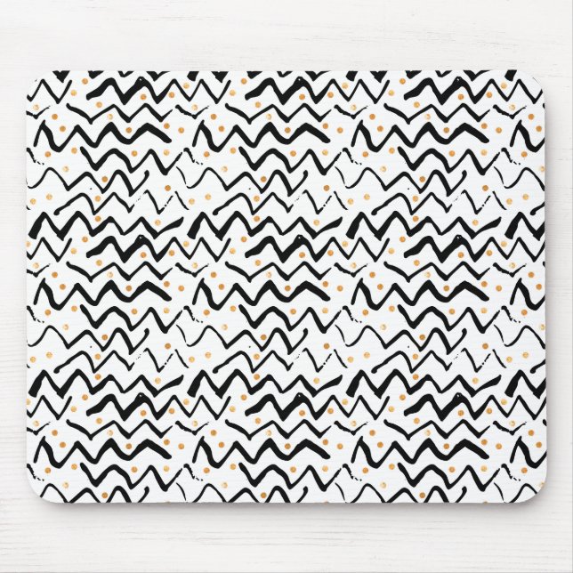 Black Brush Strokes & Dots Pattern Mouse Mat (Front)