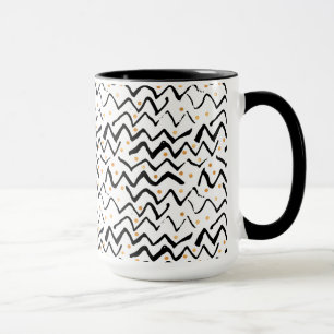 Black Brush Strokes & Dots Pattern Mug