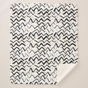 Black Brush Strokes & Dots Pattern Sherpa Blanket