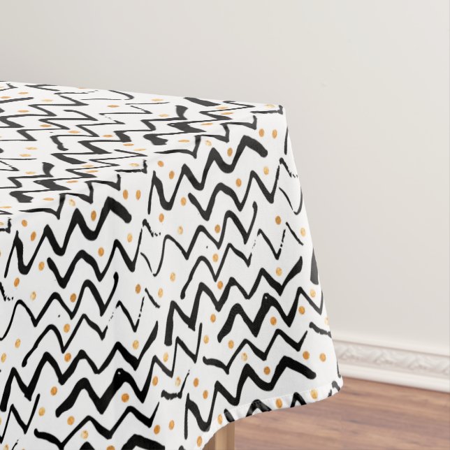 Black Brush Strokes & Dots Pattern Tablecloth (In Situ)