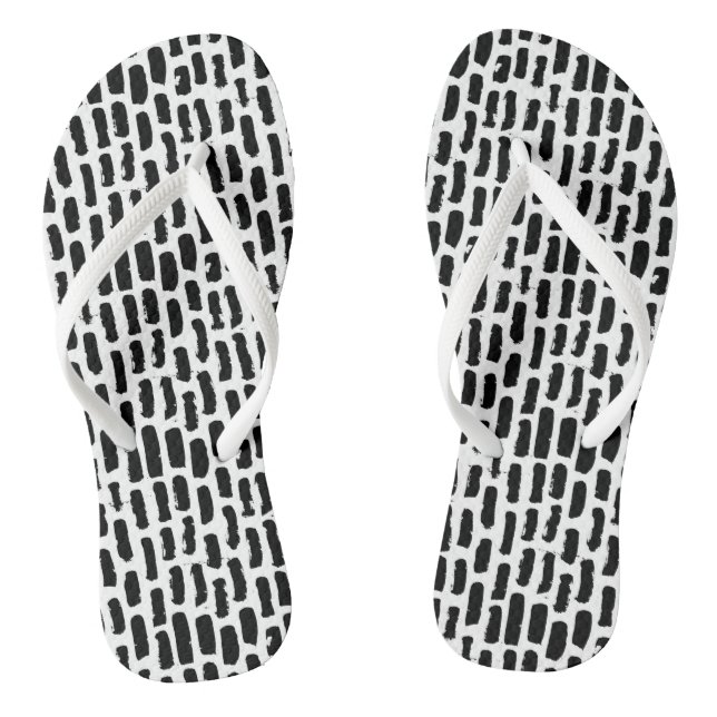 Black Brush Strokes Pattern Flip Flops (Footbed)