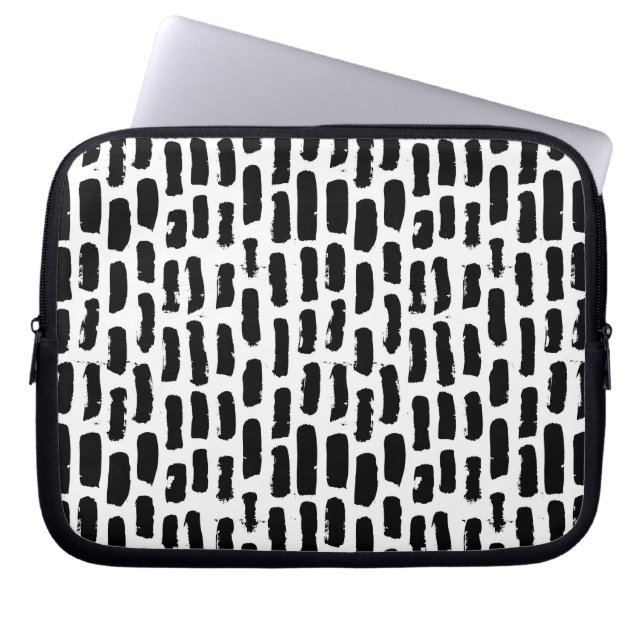 Black Brush Strokes Pattern Laptop Sleeve (Front)