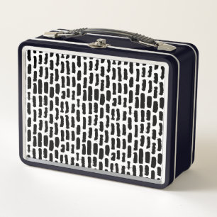 Black Brush Strokes Pattern Metal Lunch Box