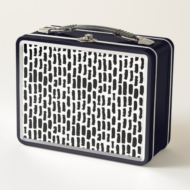 Black Brush Strokes Pattern Metal Lunch Box (Front)